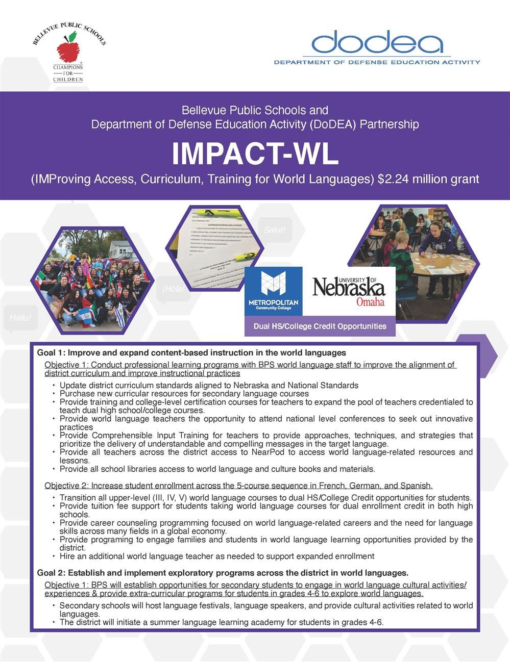  Bellevue Public Schools Awarded $2.24 million from DoDEA for IMPACT-WL Grant flyer